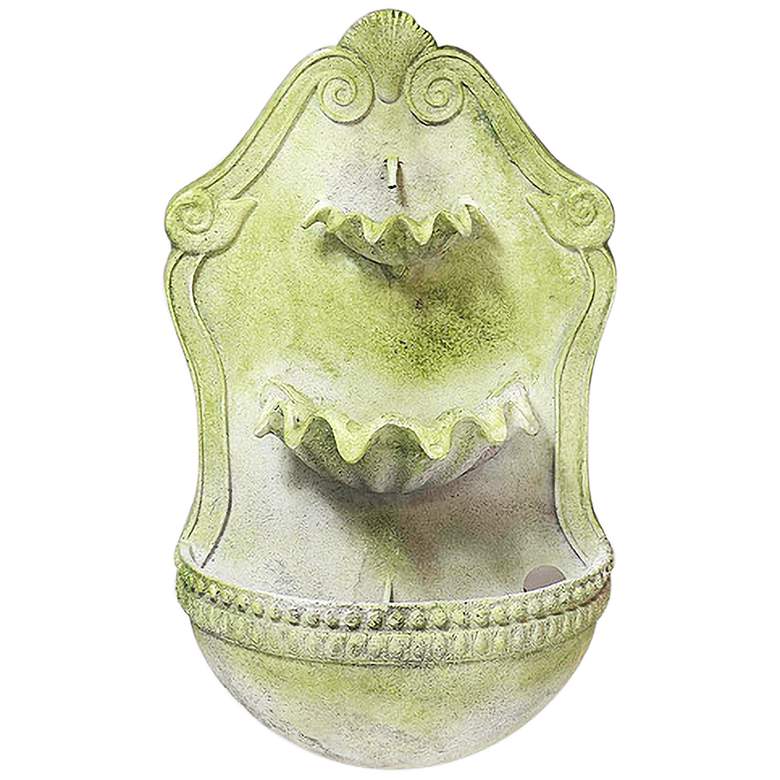 Image 1 Orlandi Double Shell 24"H White Moss Outdoor Wall Fountain