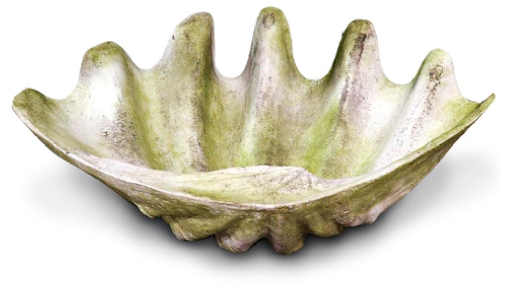 Image 2 Orlandi Giant Clam Shell 48"W White Moss Outdoor Sculpture - Made to Order more views