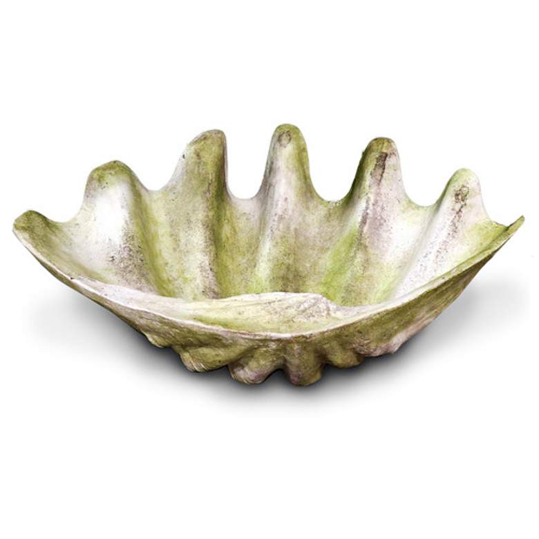 Image 2 Orlandi Giant Clam Shell 48"W White Moss Outdoor Sculpture more views