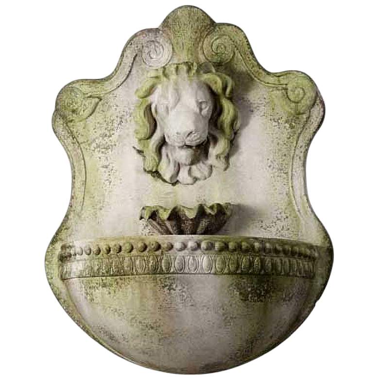 Image 1 Orlandi Lion &amp; Shell 35 inchH White Moss Outdoor Wall Fountain