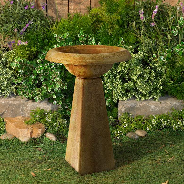 Image 1 Orlandi Modern 24" High Sandstone Finish Outdoor Bird Bath