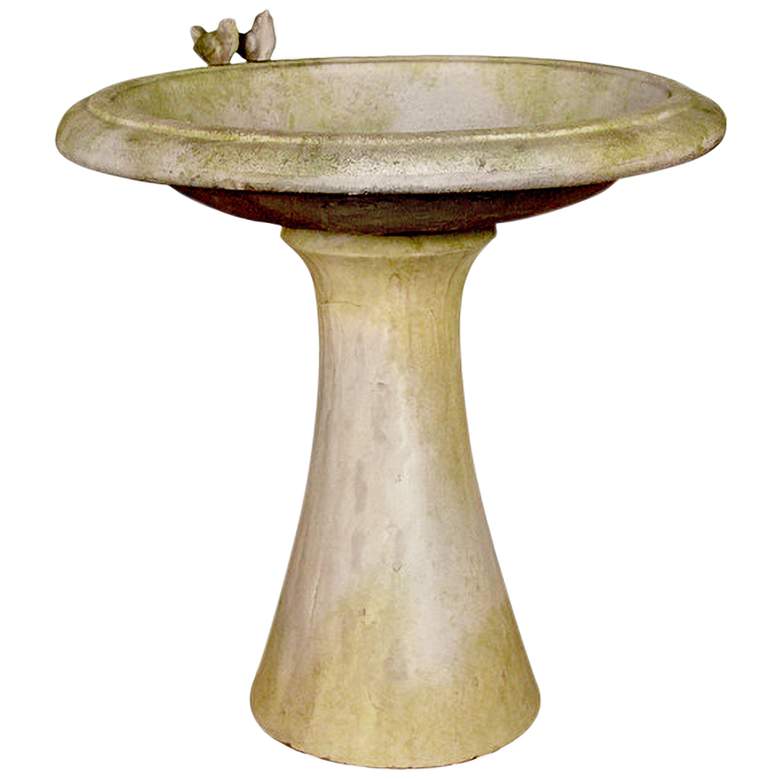 Image 1 Orlandi Sleek 24 inch High White Moss Outdoor Bird Bath w/Birds