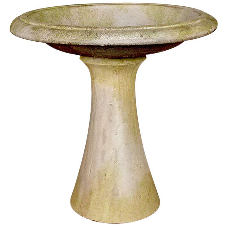 Image 1 Orlandi Sleek 24 inch High White Moss Outdoor Garden Bird Bath