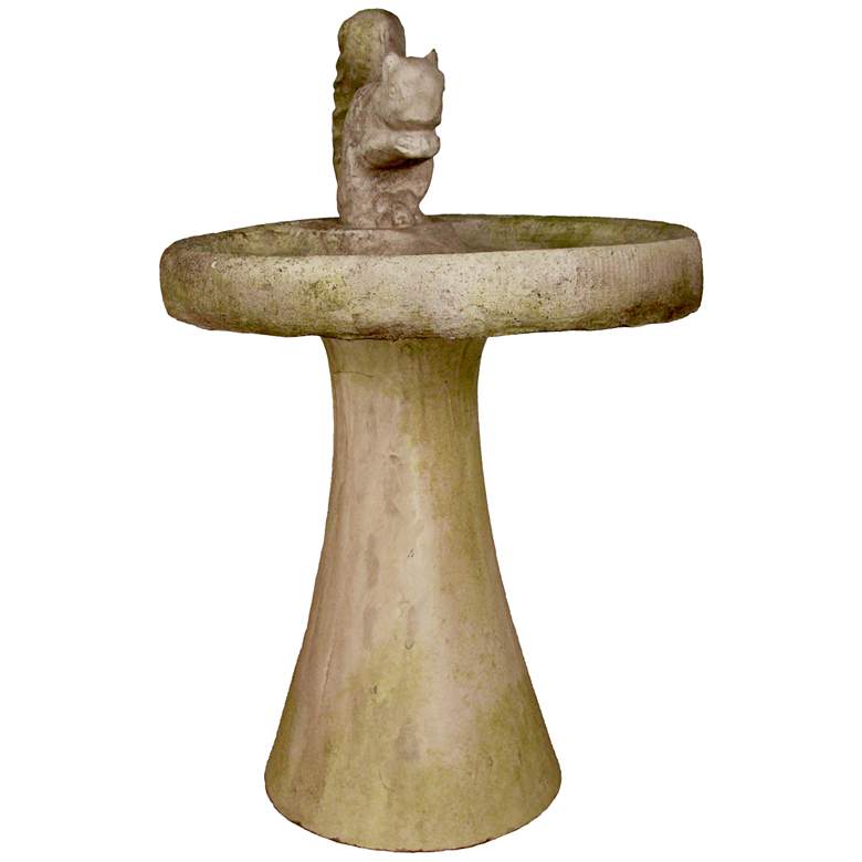 Image 1 Orlandi Squirrel 30 inch High White Moss Outdoor Bird Bath