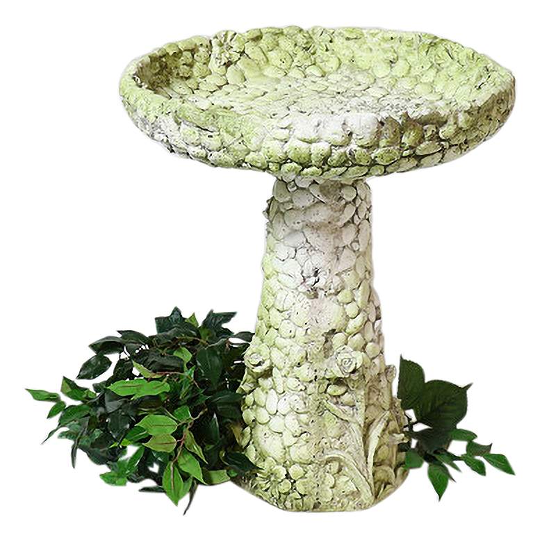 Image 1 Orlandi Stone and Flower 22 inchH White Moss Outdoor Bird Bath