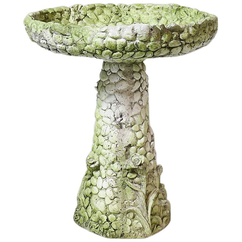 Image 2 Orlandi Stone and Flower 22 inchH White Moss Outdoor Bird Bath more views