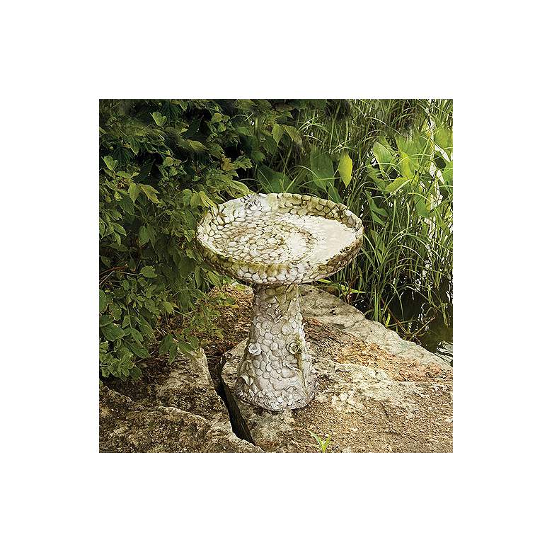 Image 3 Orlandi Stone and Flower 22 inchH White Moss Outdoor Bird Bath more views