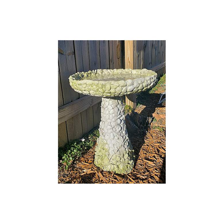 Image 4 Orlandi Stone and Flower 22 inchH White Moss Outdoor Bird Bath more views