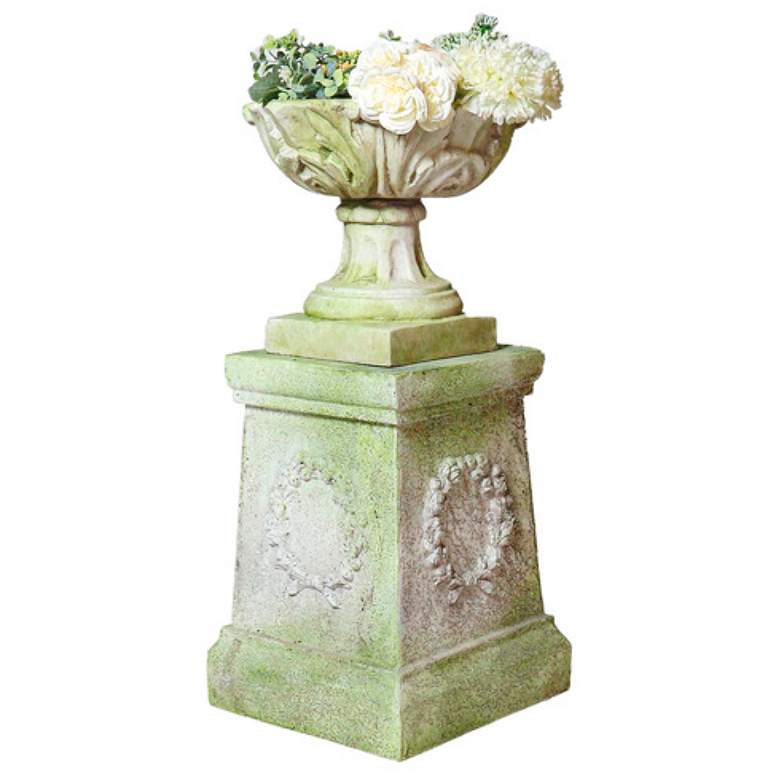 Image 2 Orlandi Wreath White Moss Outdoor Pedestal more views