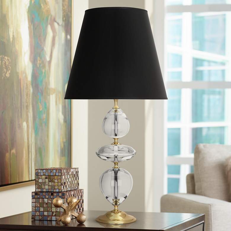 Image 1 Orlando Brass and Clear Crystal Table Lamp with Black Shade
