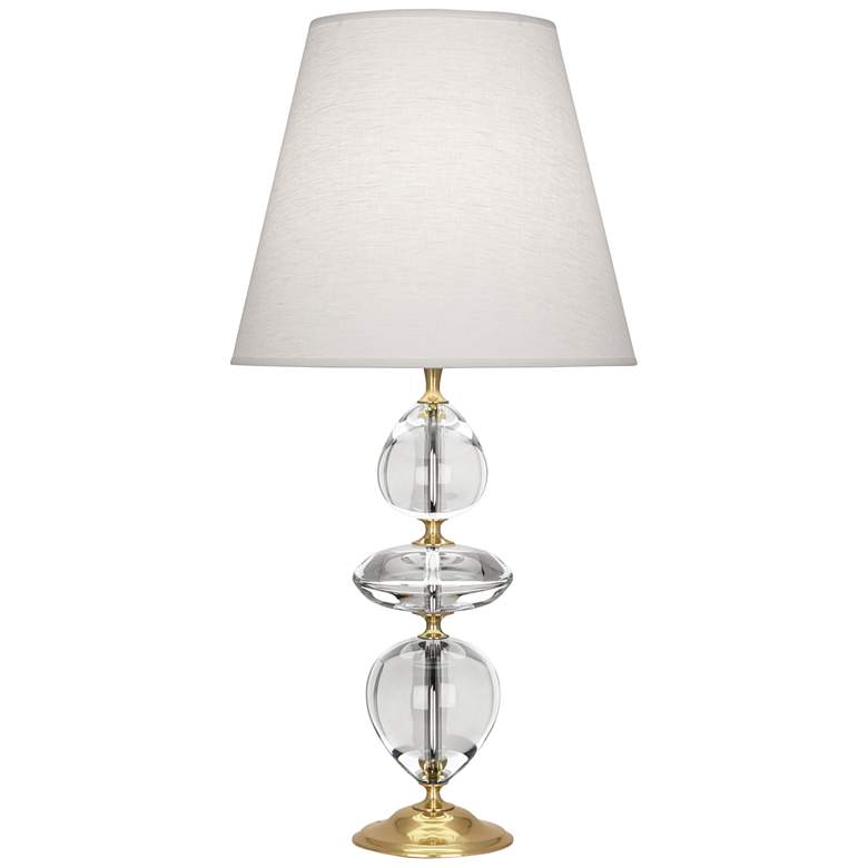 Image 2 Orlando Brass and Clear Crystal Table Lamp with Oyster Shade