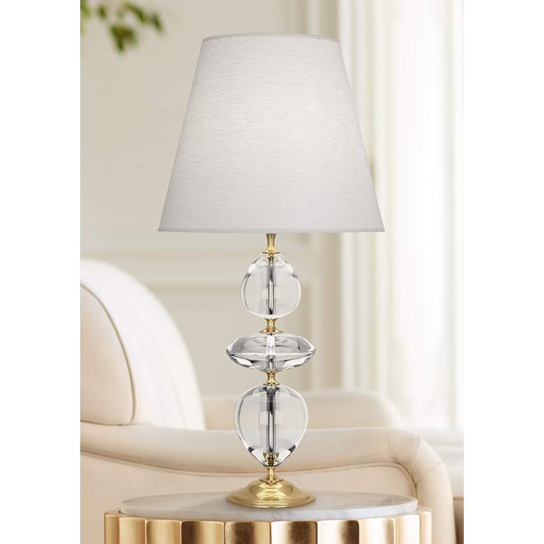 Image 1 Orlando Brass and Clear Crystal Table Lamp with Oyster Shade