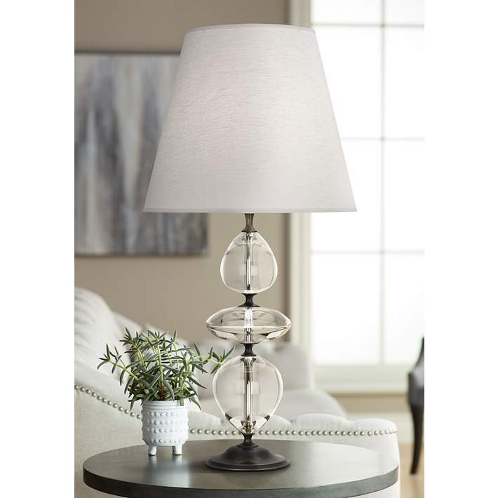 Orlando Brass and Clear Crystal Table Lamp with Black Shade