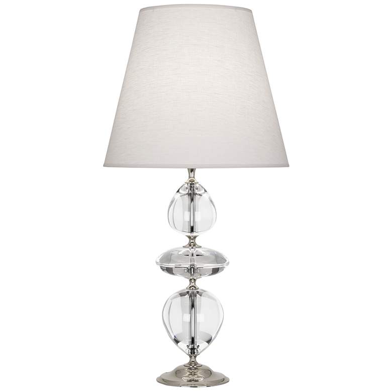 Image 2 Orlando Nickel and Clear Crystal Table Lamp w/ Oyster Shade