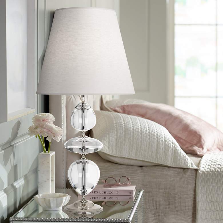 Image 1 Orlando Nickel and Clear Crystal Table Lamp w/ Oyster Shade