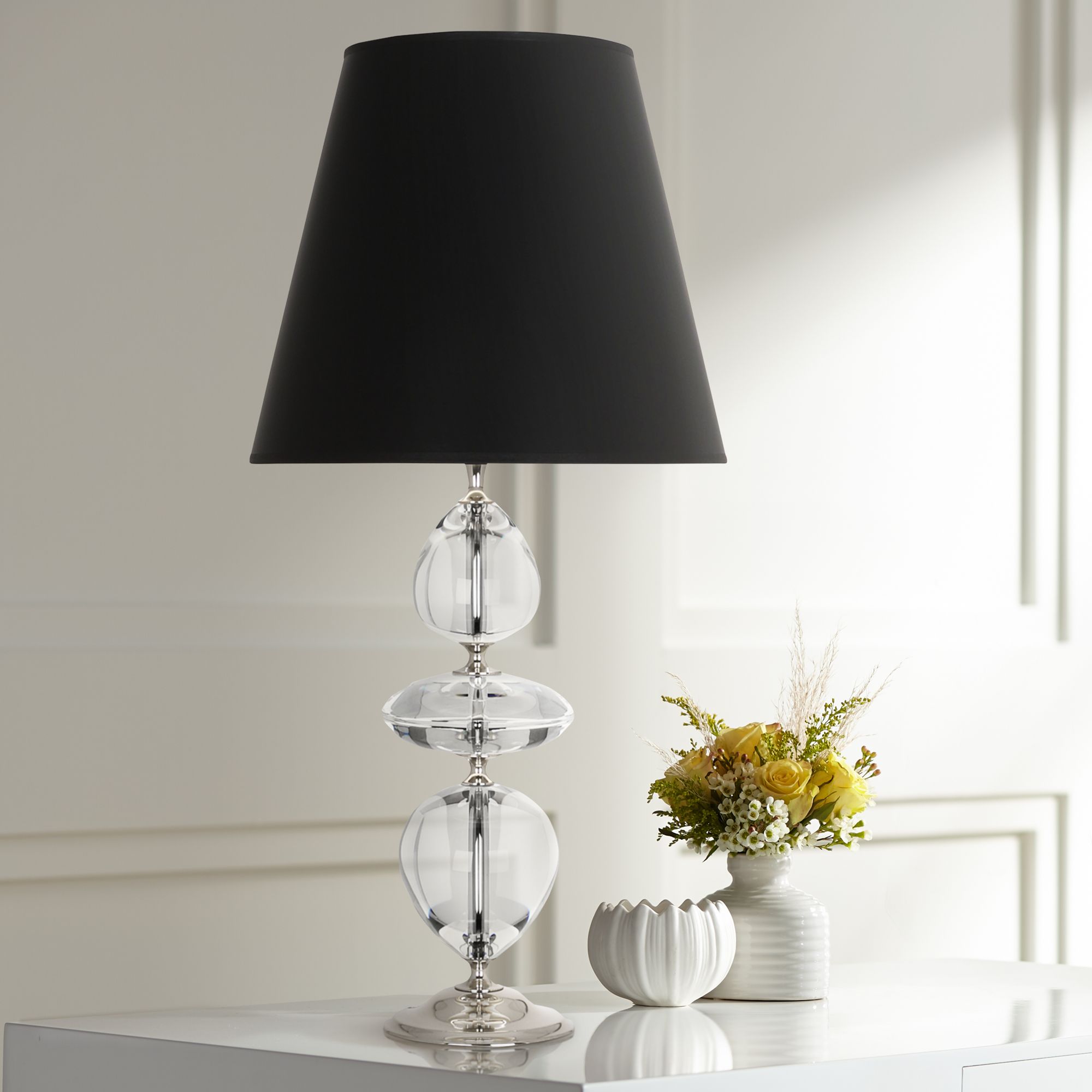 crystal table lamp with black shade