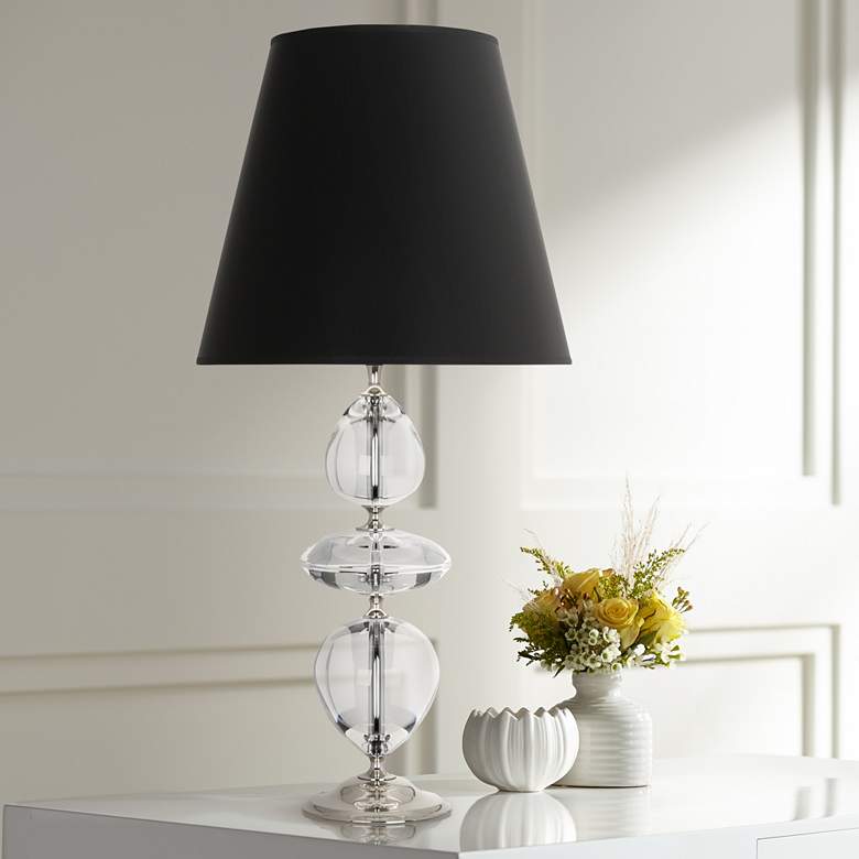 Image 1 Orlando Nickel and Clear Crystal Table Lamp with Black Shade