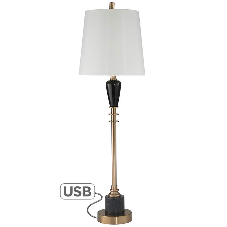 Image 1 Orleans Gold Metal and Black Marble Table Lamp with USB Port