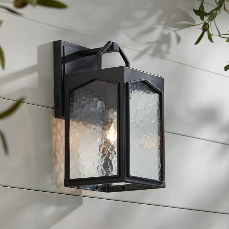 Image 1 Orli 12 1/2"H Black and Water Glass Outdoor Wall Light