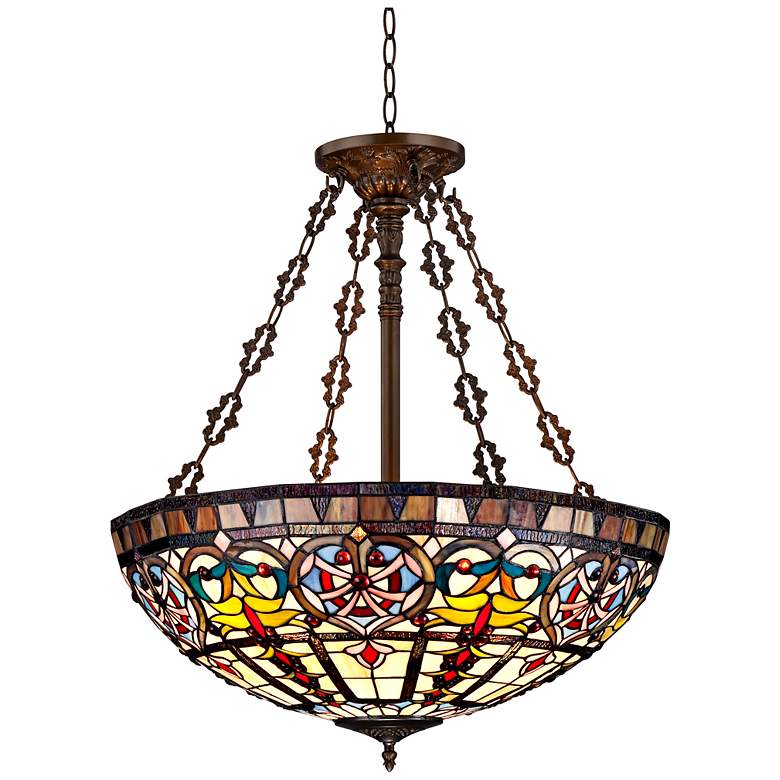 Ornamental Tiffany-Style 24&quot; Wide Art Glass Pendant Light