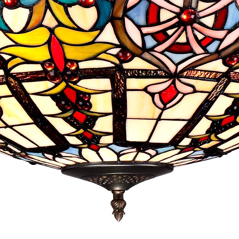 Image 3 Ornamental Tiffany-Style 24 inch Wide Art Glass Pendant Light more views