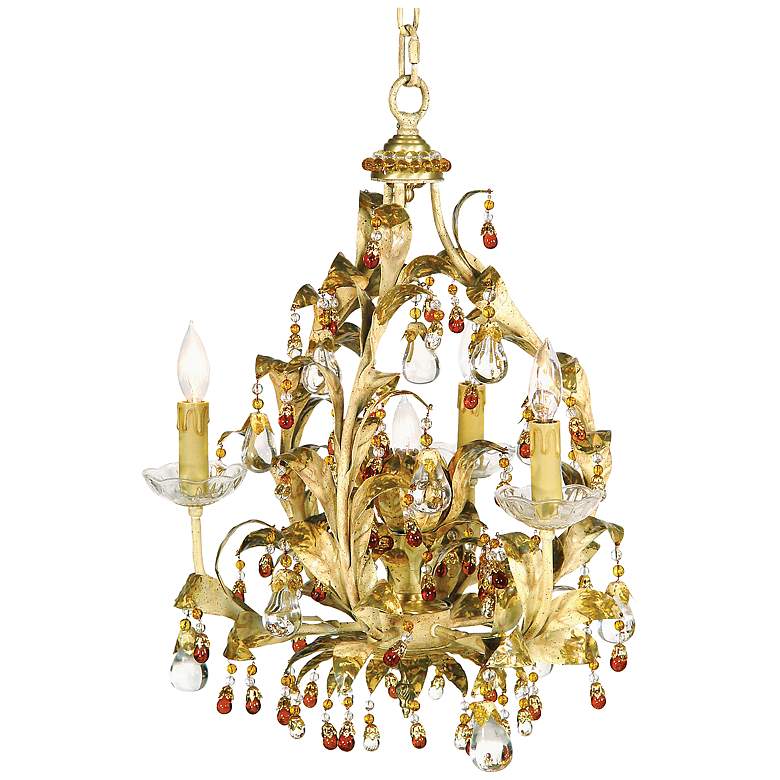 Image 1 Ornate 18 inch Wide Almond Crystal Chandelier