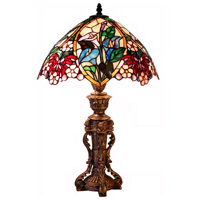 Image 1 Ornate Butterfly Floral Tiffany Style Table Lamp