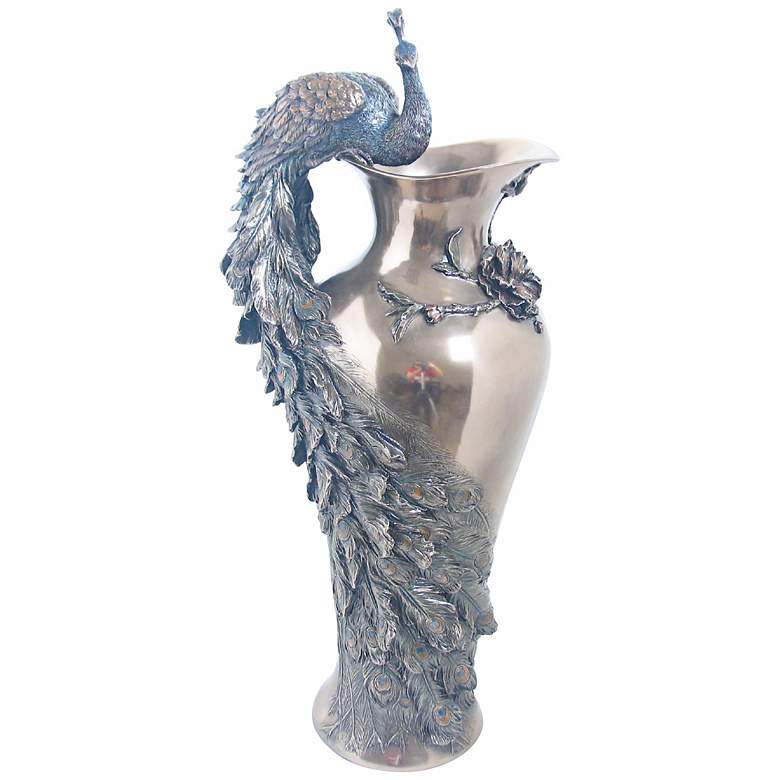 Image 1 Ornate Peacock 19 3/4 inch High Cast Bronze Vase