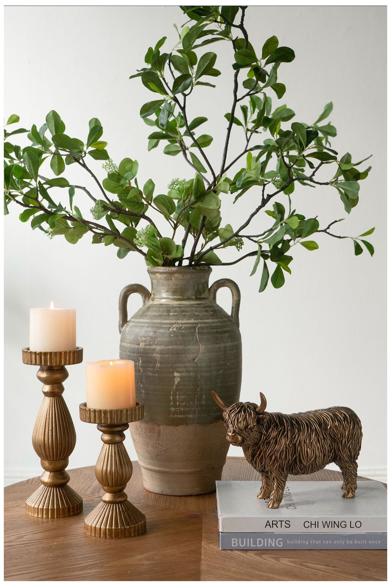 Image 5 Ornate Textured Wooden Candle Holder with Antique Gold - 8 more views