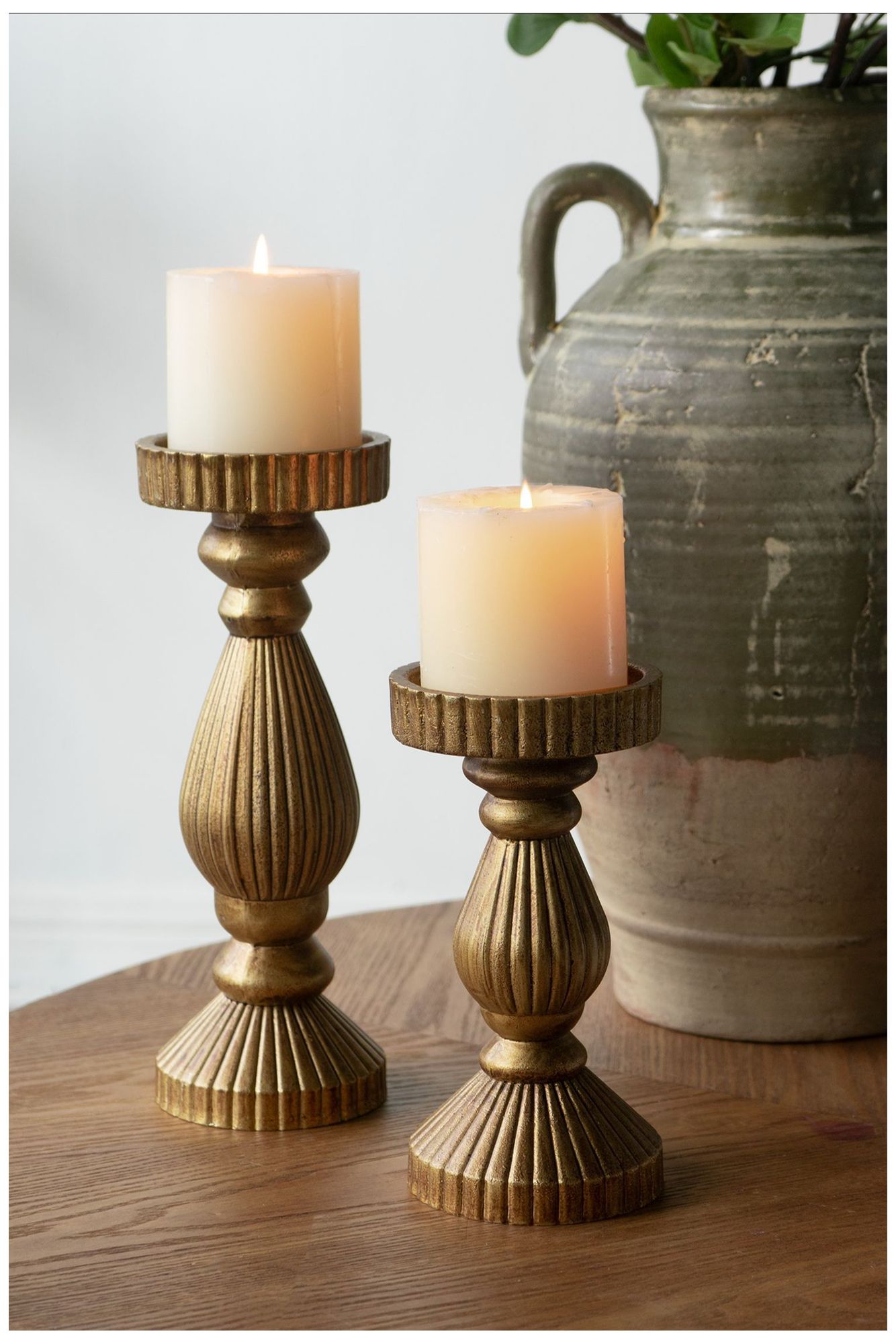 Image 6 Ornate Textured Wooden Candle Holder with Antique Gold - 8 more views