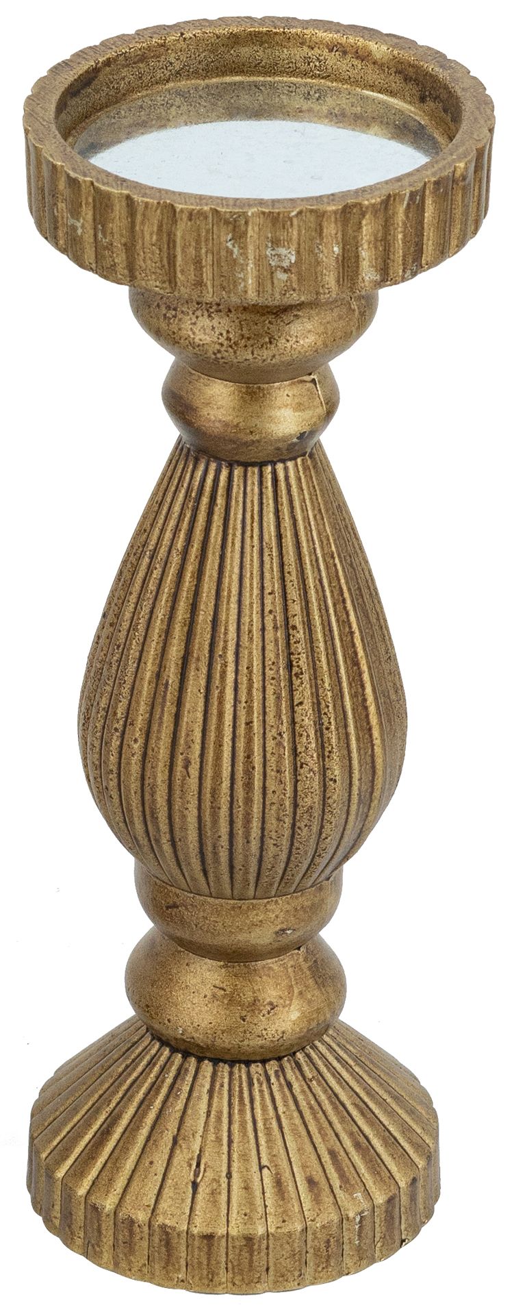 Image 2 Ornate Textured Wooden Candle Holder with Antique Gold Finish