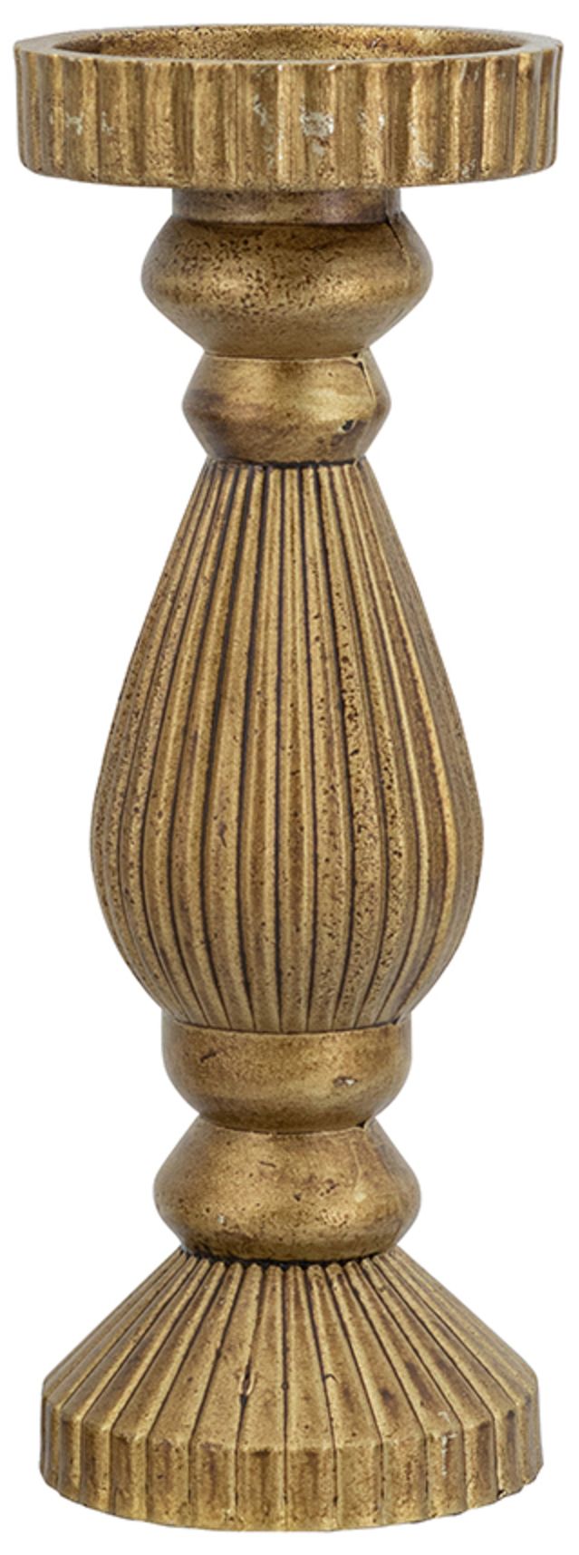 Image 3 Ornate Textured Wooden Candle Holder with Antique Gold Finish more views