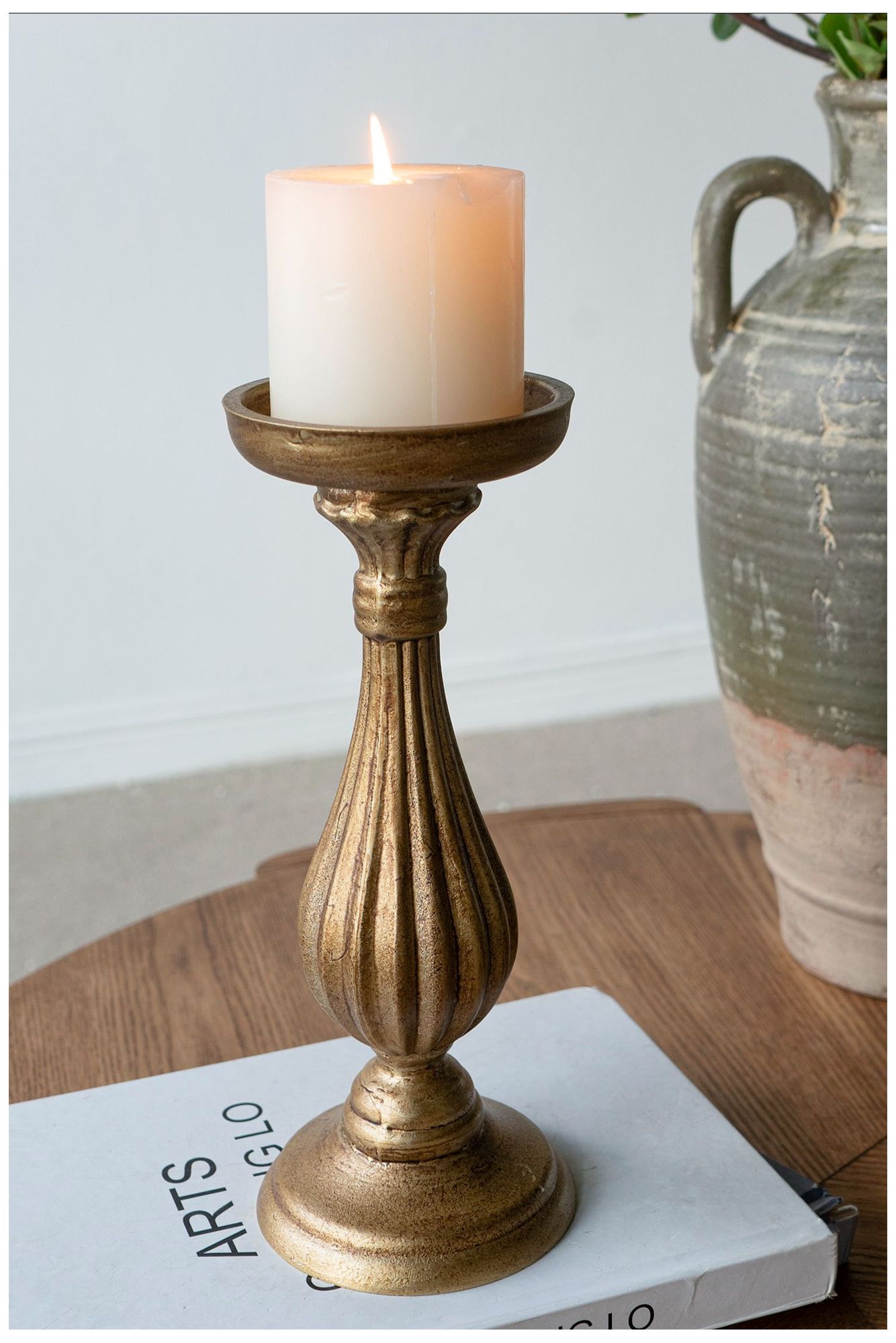 Image 6 Ornate Wooden Candle Holder with Antique Gold Finish - 11" - Gold more views