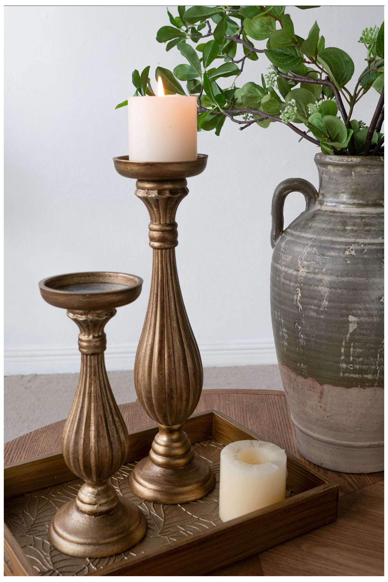 Image 7 Ornate Wooden Candle Holder with Antique Gold Finish - 11" - Gold more views