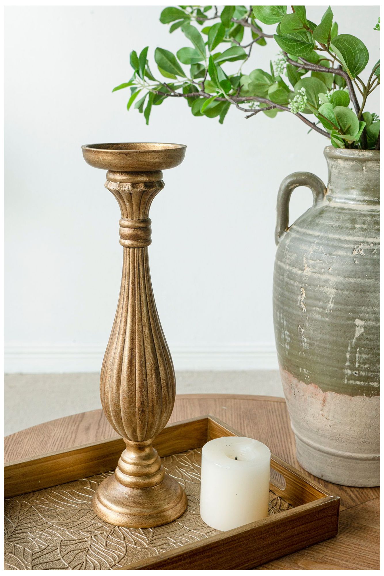 Image 5 Ornate Wooden Candle Holder with Antique Gold Finish - 16" - Gold more views