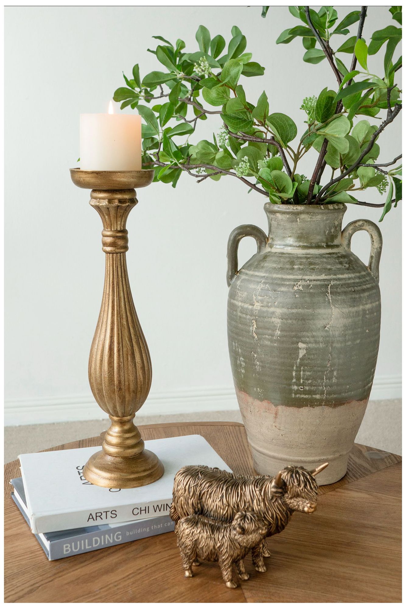 Image 7 Ornate Wooden Candle Holder with Antique Gold Finish - 16" - Gold more views