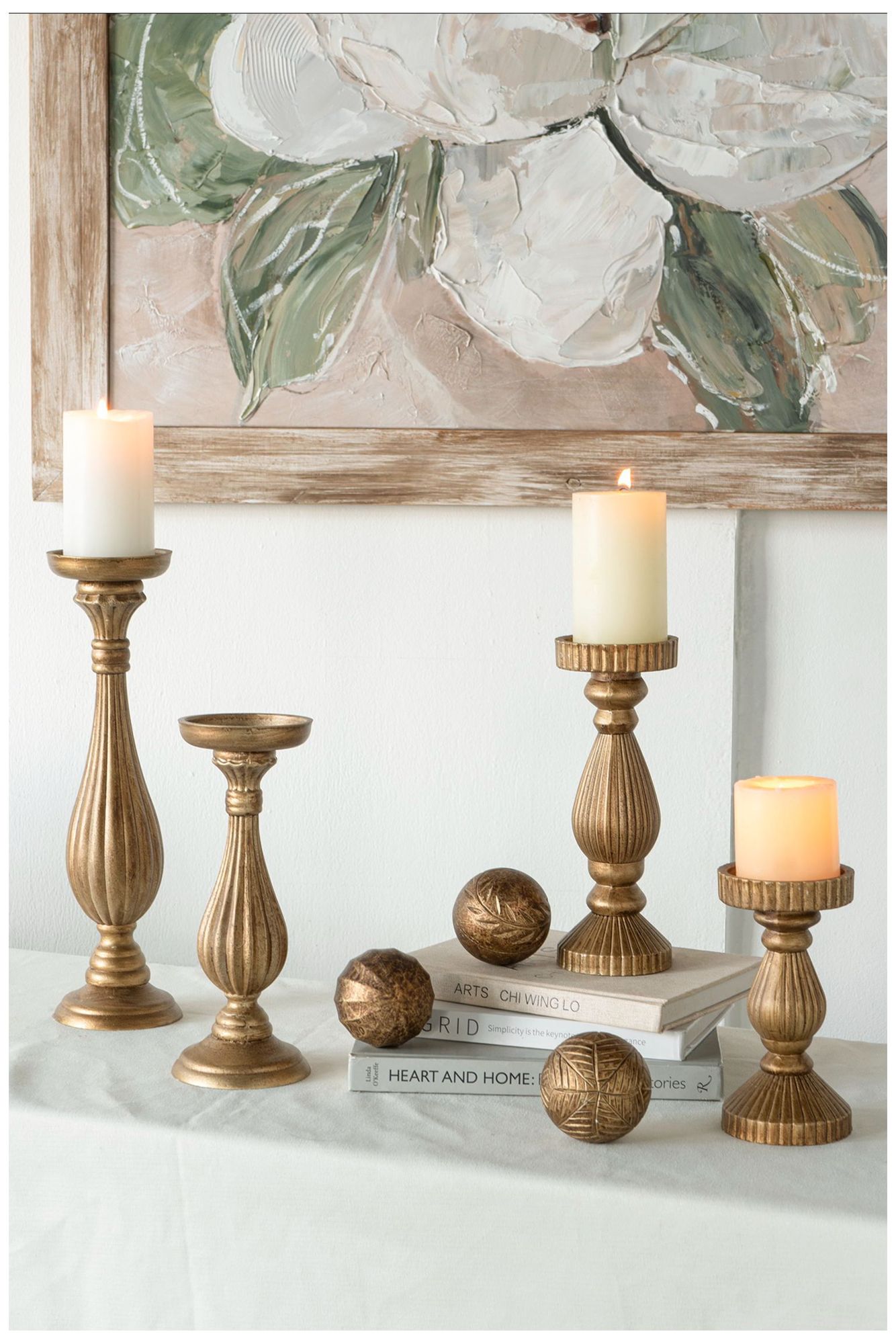 Ornate Wooden Candle Holder with Antique Gold Finish - 16" - Gold