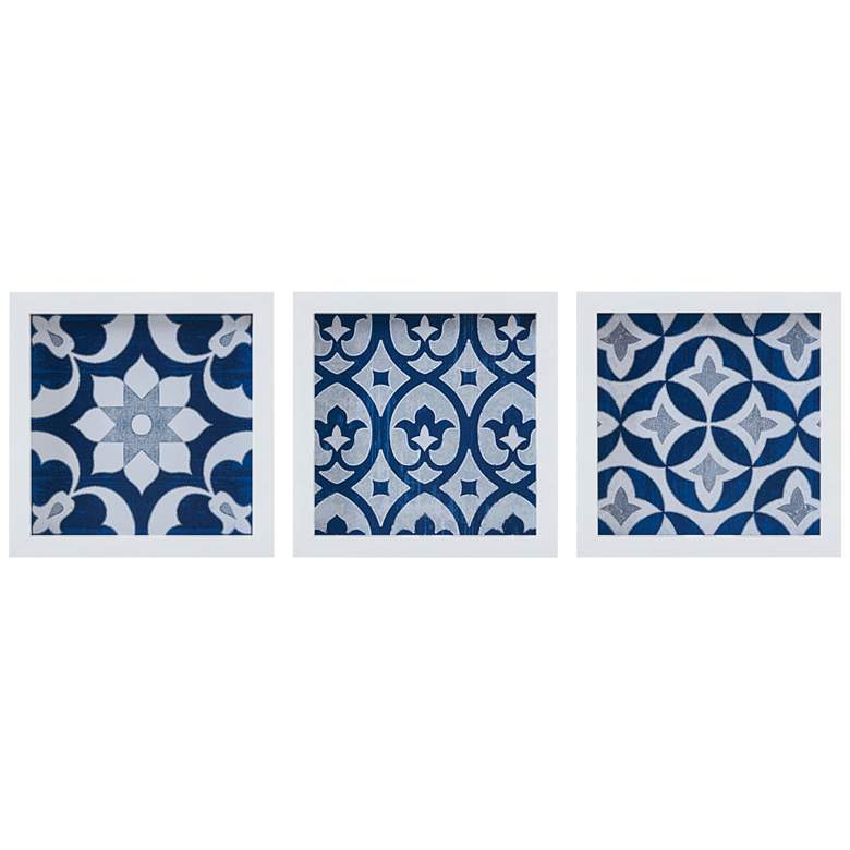 Image 2 Ornos Tiles 12 inch Square 3-Piece Navy Printed Wall Art Set
