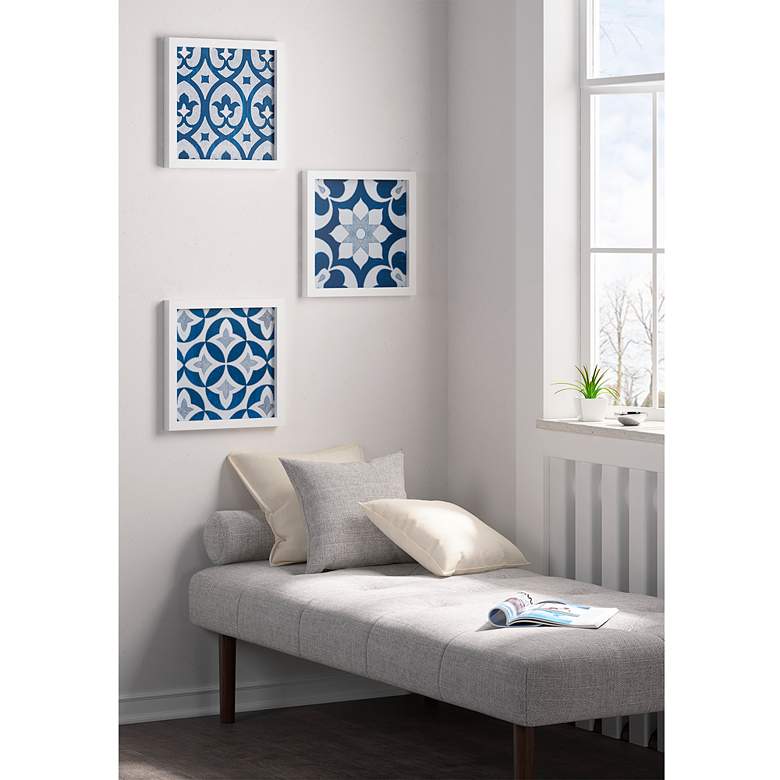Image 3 Ornos Tiles 12 inch Square 3-Piece Navy Printed Wall Art Set more views