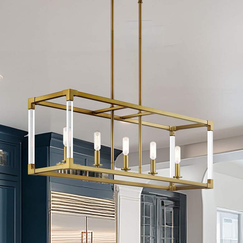 Image 2 Oro District 32" Wide Soft Brass 5-Light Island Chandelier