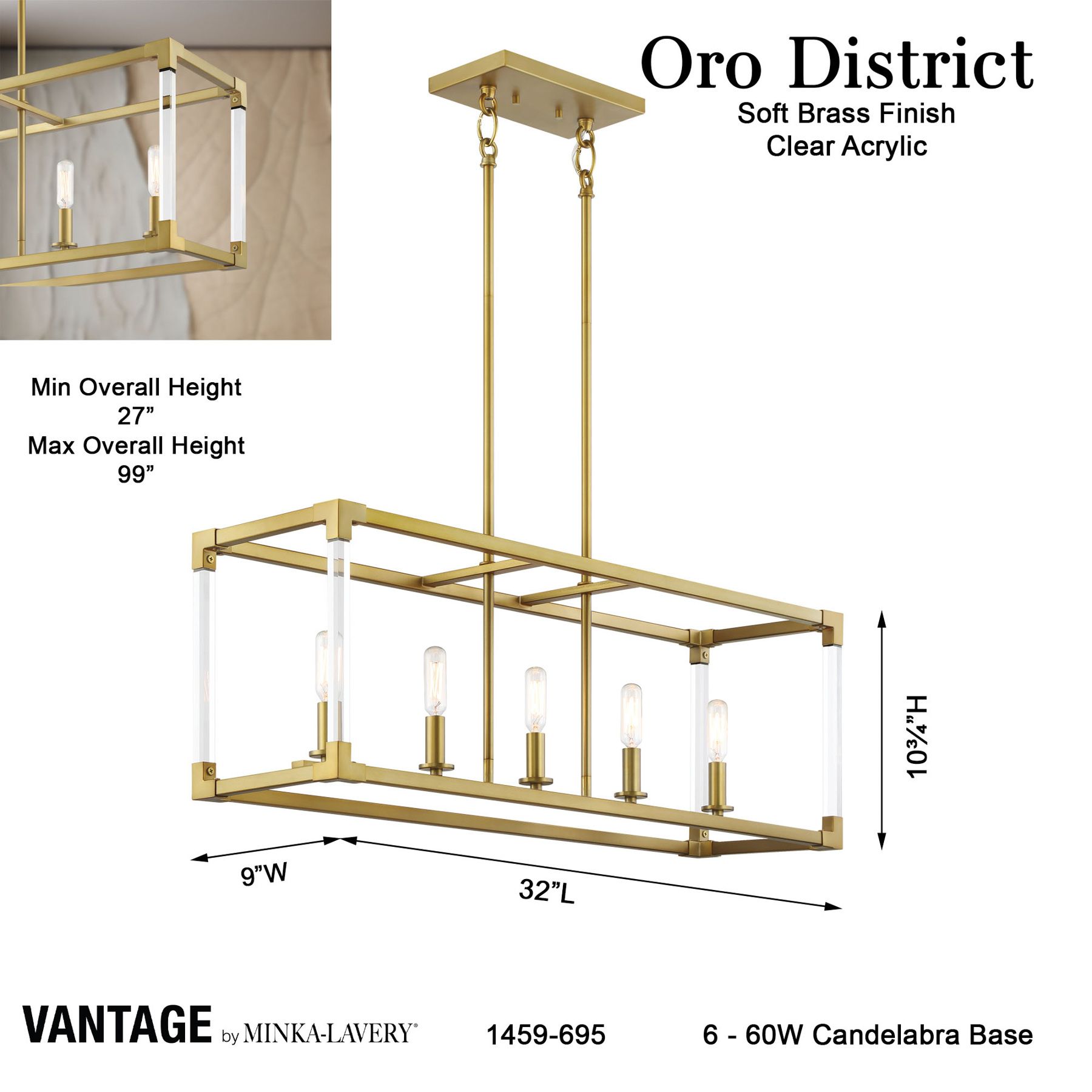 Oro District 32" Wide Soft Brass 5-Light Island Chandelier in scene