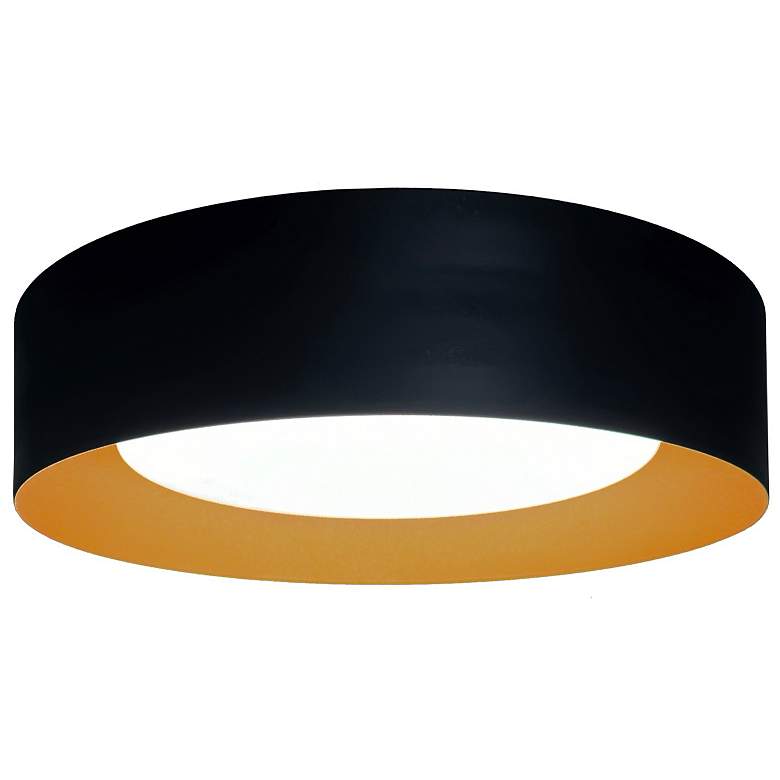 Image 1 Orsa 14" Wide Black Flush Mount With Black Aluminum Shade