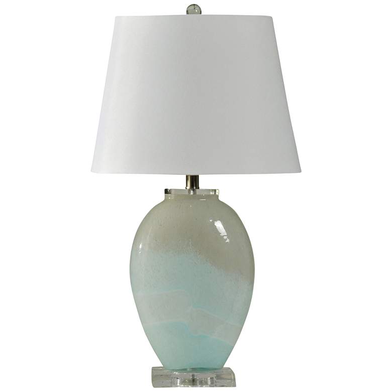 Image 1 Orton Frosted White and Blue Glass Vase Table Lamp