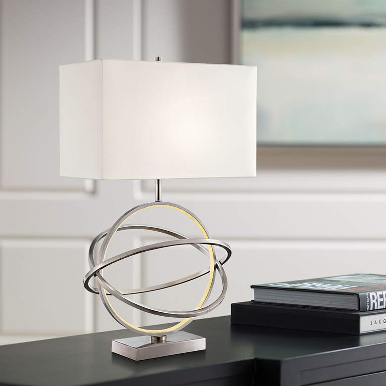 Image 1 Orville Brushed Nickel Table Lamp with LED Night Light