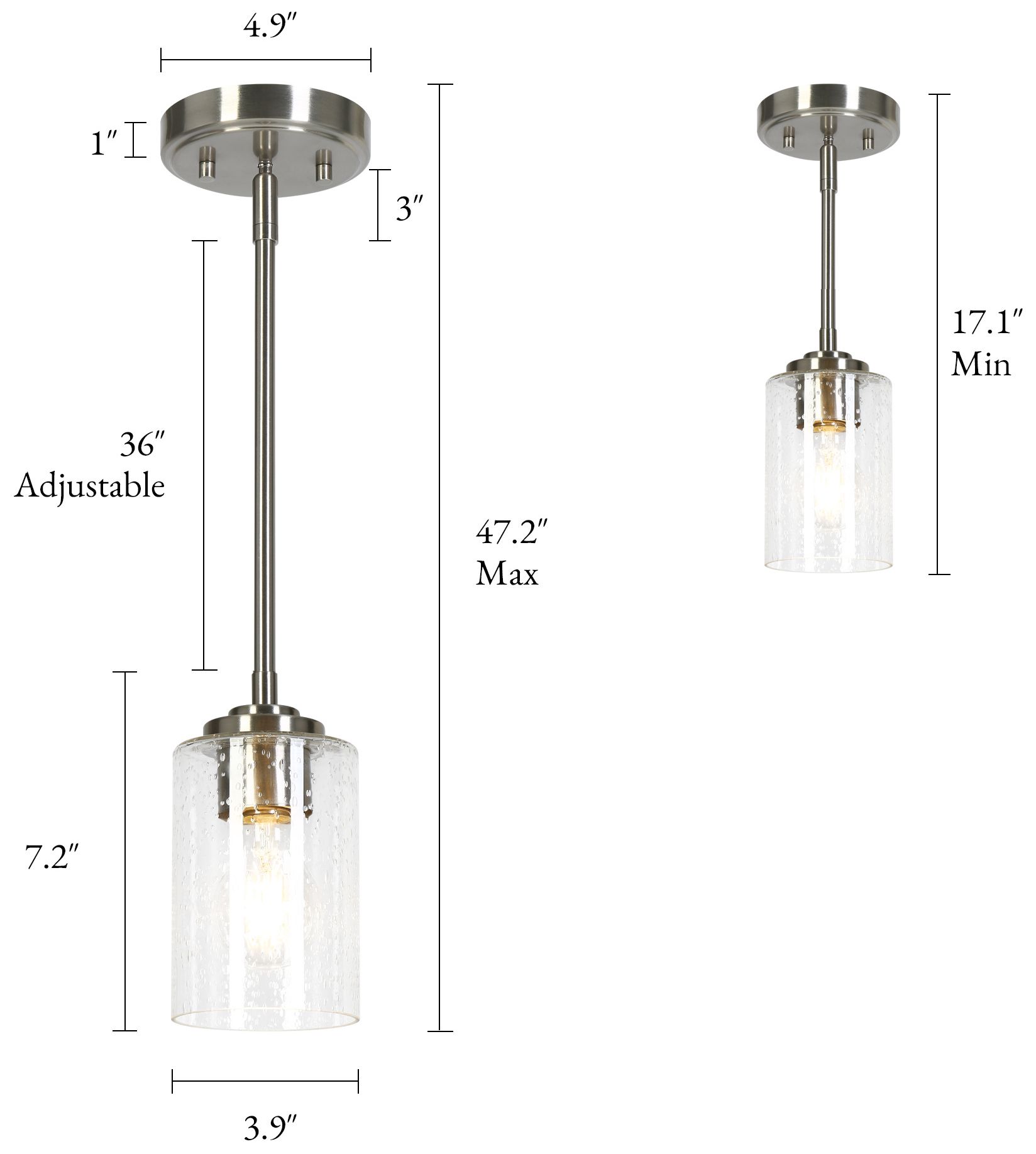 Thumbnail2 of Orvyn Modern Industrial 3.9" Wide Nickel 1-Light Glass Pendant Light more views