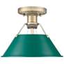 1_Orwell 1-Light Flush Mount in Aged Brass with Pine Green