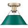 Orwell 1-Light Flush Mount in Aged Brass with Pine Green