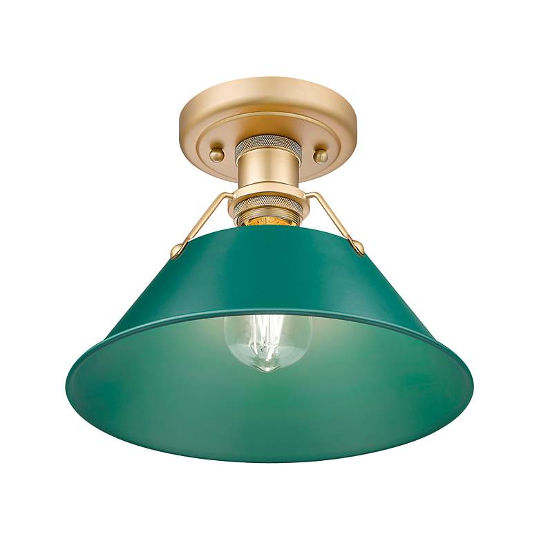 Image 2 Orwell 1-Light Flush Mount in Brushed Champagne Bronze with Pine Green more views