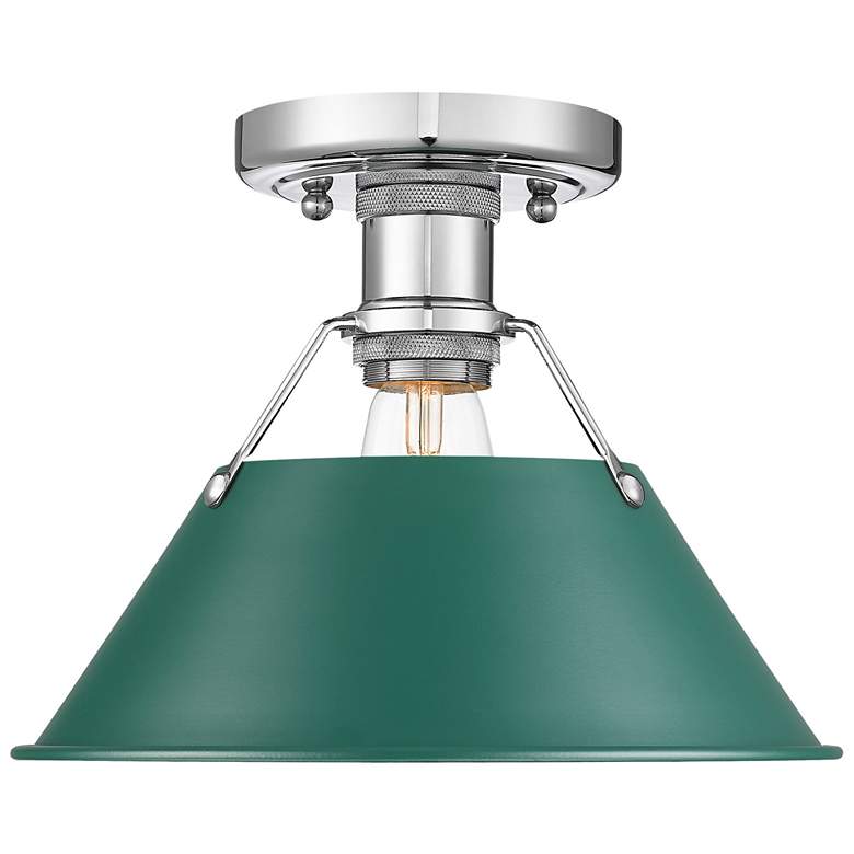 Image 1 Orwell 1-Light Flush Mount in Chrome with Pine Green