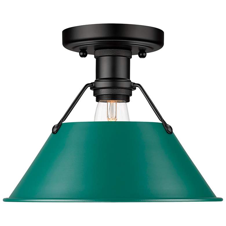 Image 1 Orwell 1-Light Flush Mount in Matte Black with Pine Green
